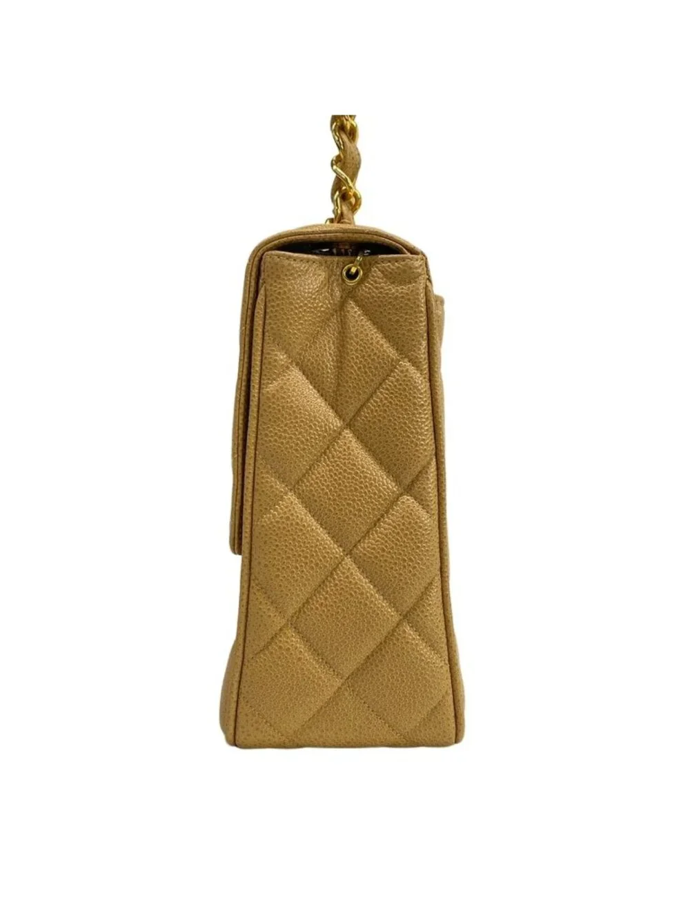 Chanel Shoulder Bag Quilted Beige Gold Chain Jumbo CC Logo